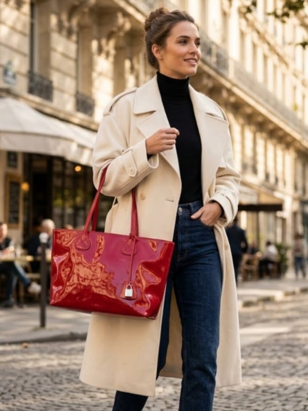 Celine Red Patent Leather Tote Bag With Padlock